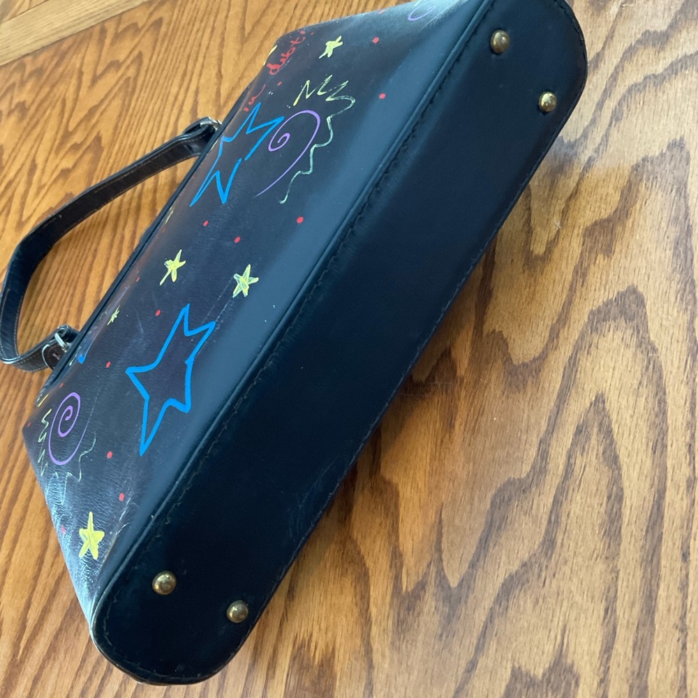 Vintage Upcycled, Painted on Black Background Satchel - Picture 5 of 11